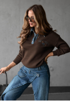 Sweatshirt z haftem i kołnierzykiem NY City Dunkelblau