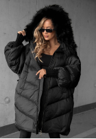 Puchowa pikowana Jacke z kapturem i futerkiem Shiny Frost Schwarz