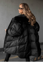 Puchowa pikowana Jacke z kapturem i futerkiem Shiny Frost Schwarz