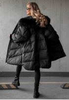 Puchowa pikowana Jacke z kapturem i futerkiem Shiny Frost Schwarz