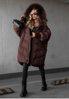 Puchowa pikowana Jacke z kapturem i futerkiem Shiny Frost Schwarz