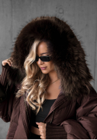 Puchowa pikowana Jacke z kapturem i futerkiem Shiny Frost Schwarz
