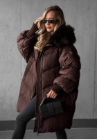 Puchowa pikowana Jacke z kapturem i futerkiem Shiny Frost Schwarz