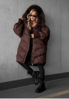 Puchowa pikowana Jacke z kapturem i futerkiem Shiny Frost Schwarz