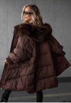 Puchowa pikowana Jacke z kapturem i futerkiem Shiny Frost Schwarz