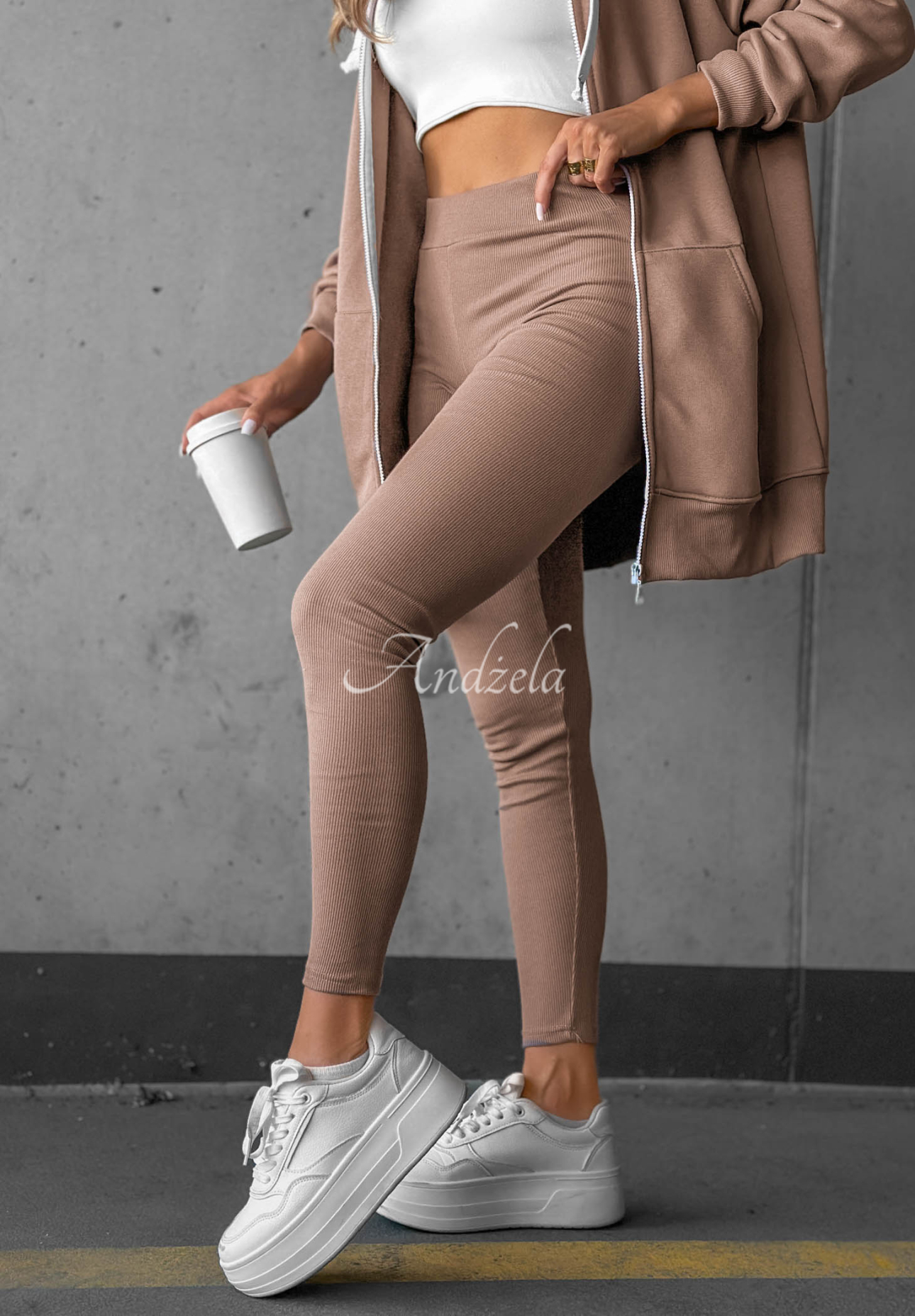Gerippte Leggings Siempre Mokkafarben