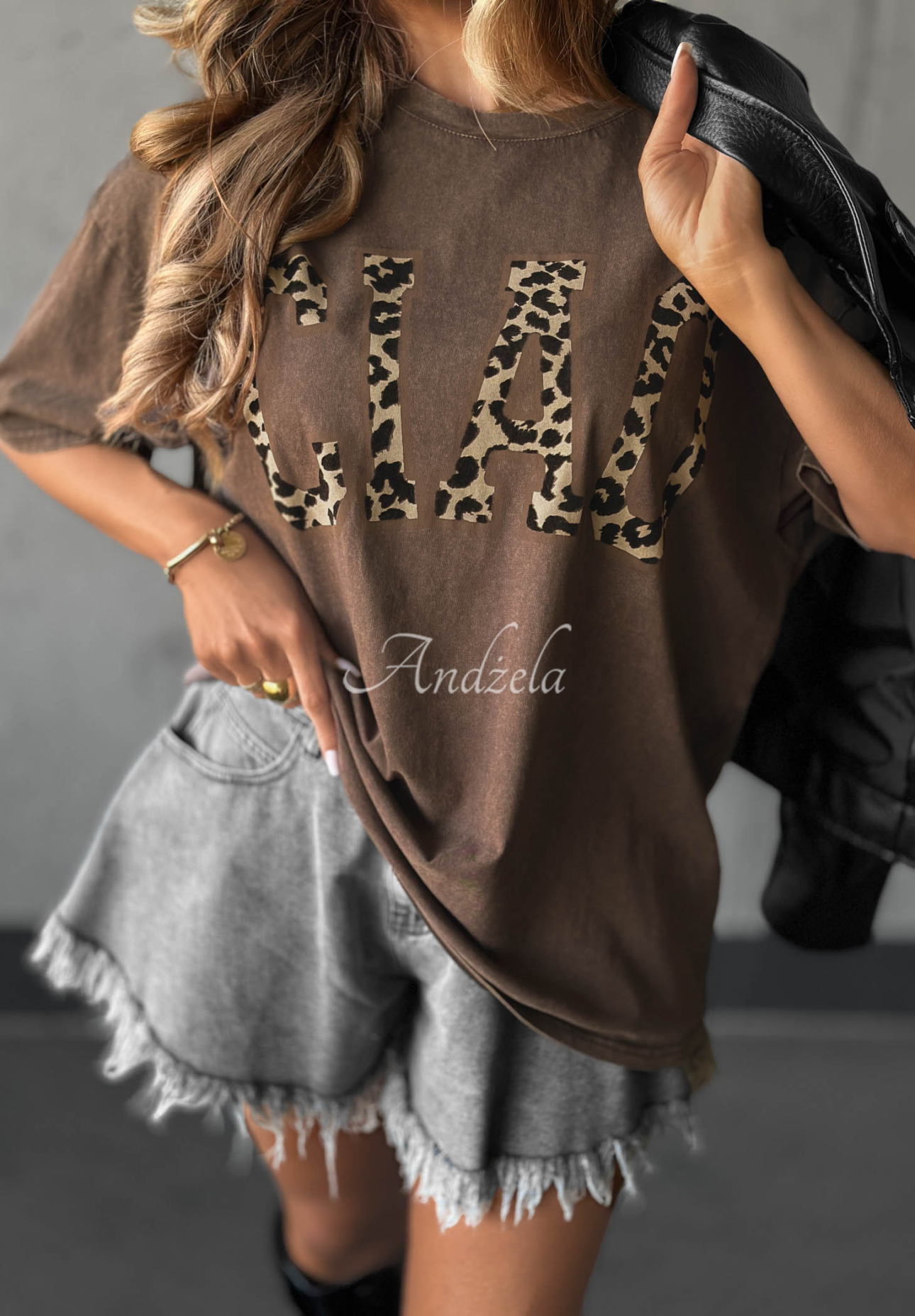 Baumwoll T-Shirt mit Aufdruck Ciao Panther Schokoladenbraun