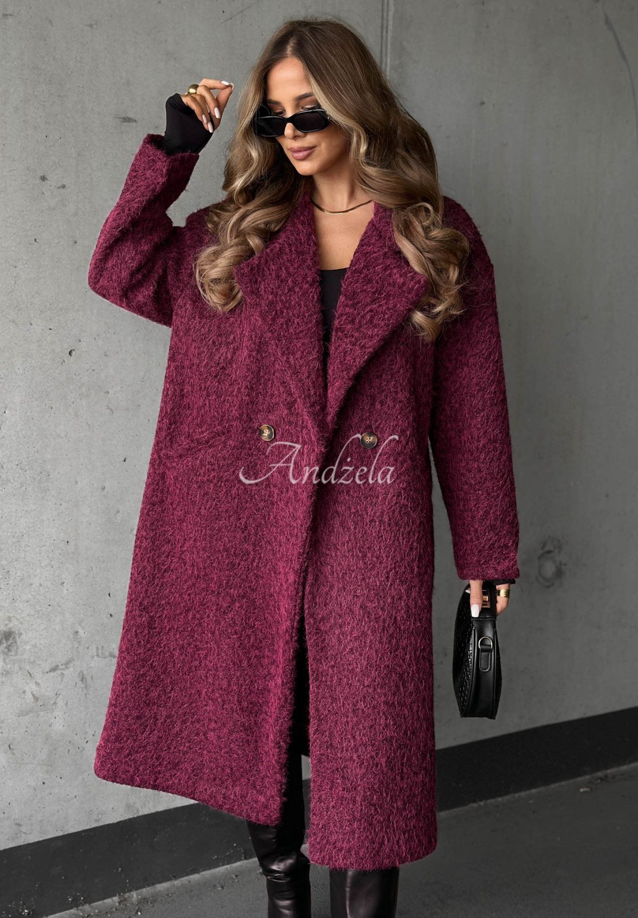 Langer Schaffellmantel mit Kragen Hazel Harmony Beerenfarben