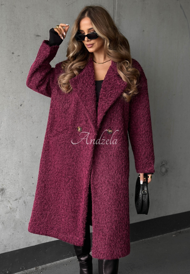 Langer Schaffellmantel mit Kragen Hazel Harmony Beerenfarben