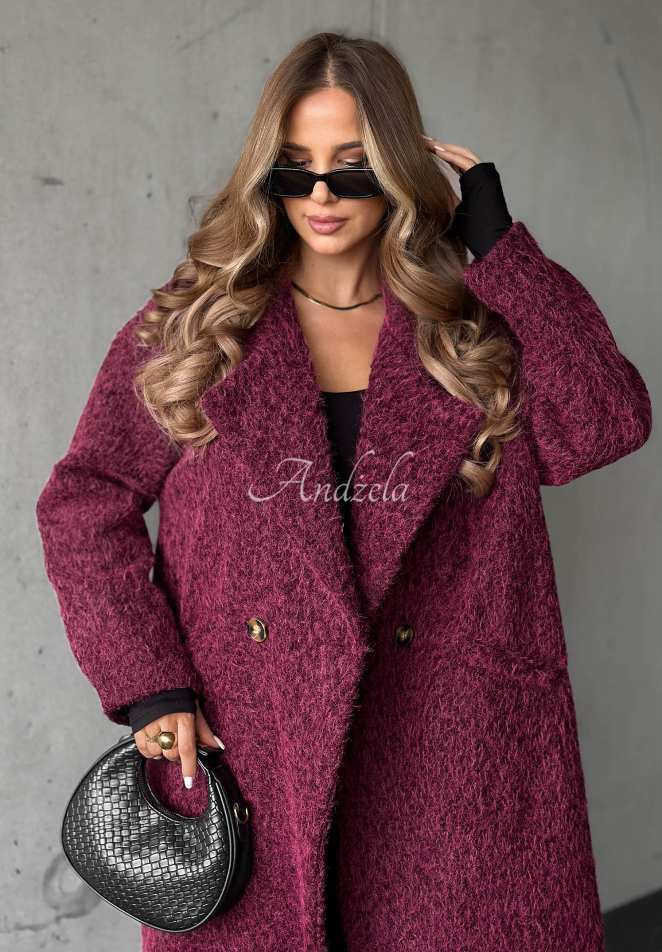 Langer Schaffellmantel mit Kragen Hazel Harmony Beerenfarben