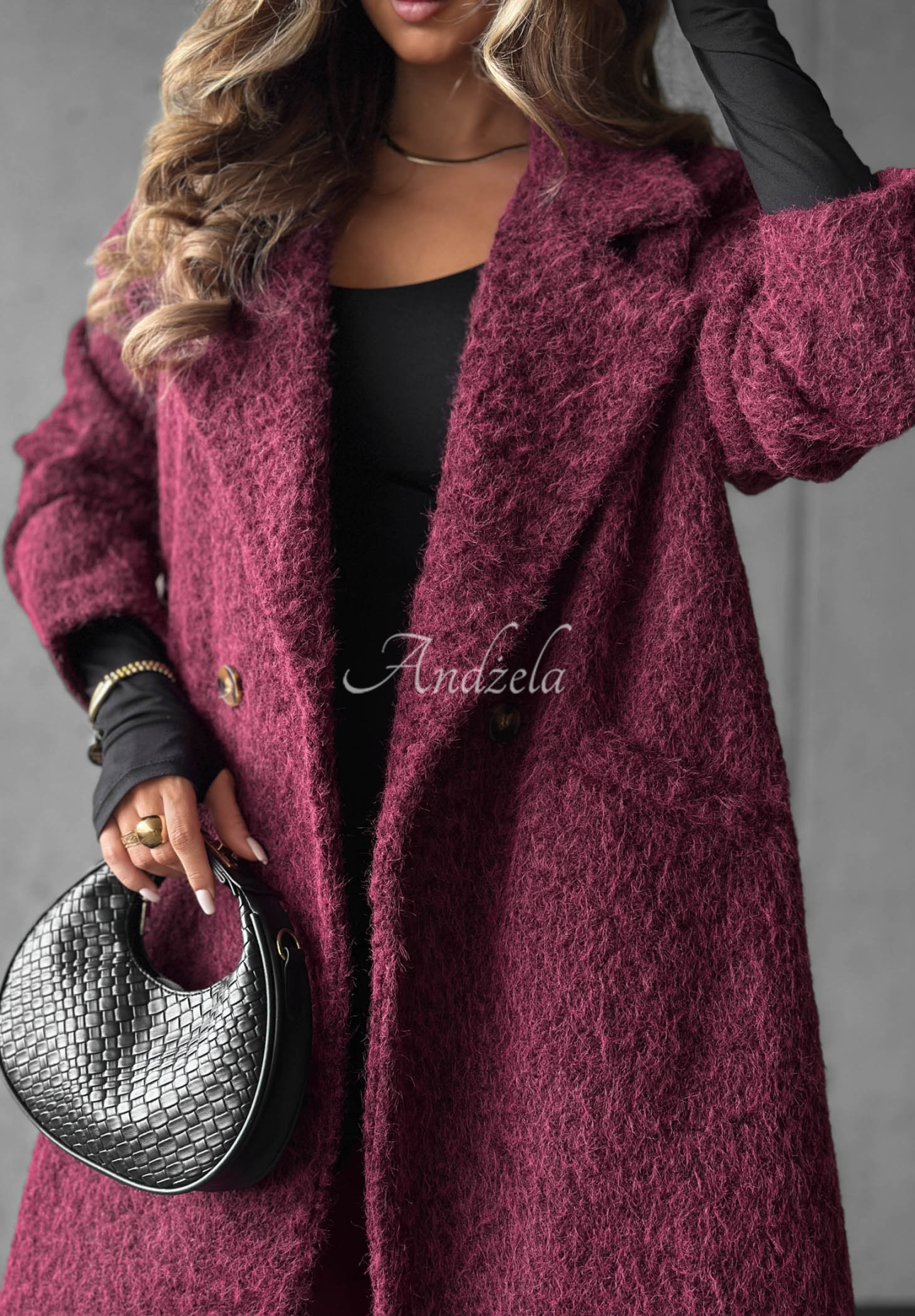 Langer Schaffellmantel mit Kragen Hazel Harmony Beerenfarben