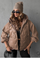 Pikowana Jacke z kapturem Coffee Time Schwarz