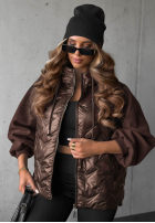 Pikowana Jacke z kapturem Coffee Time Schwarz