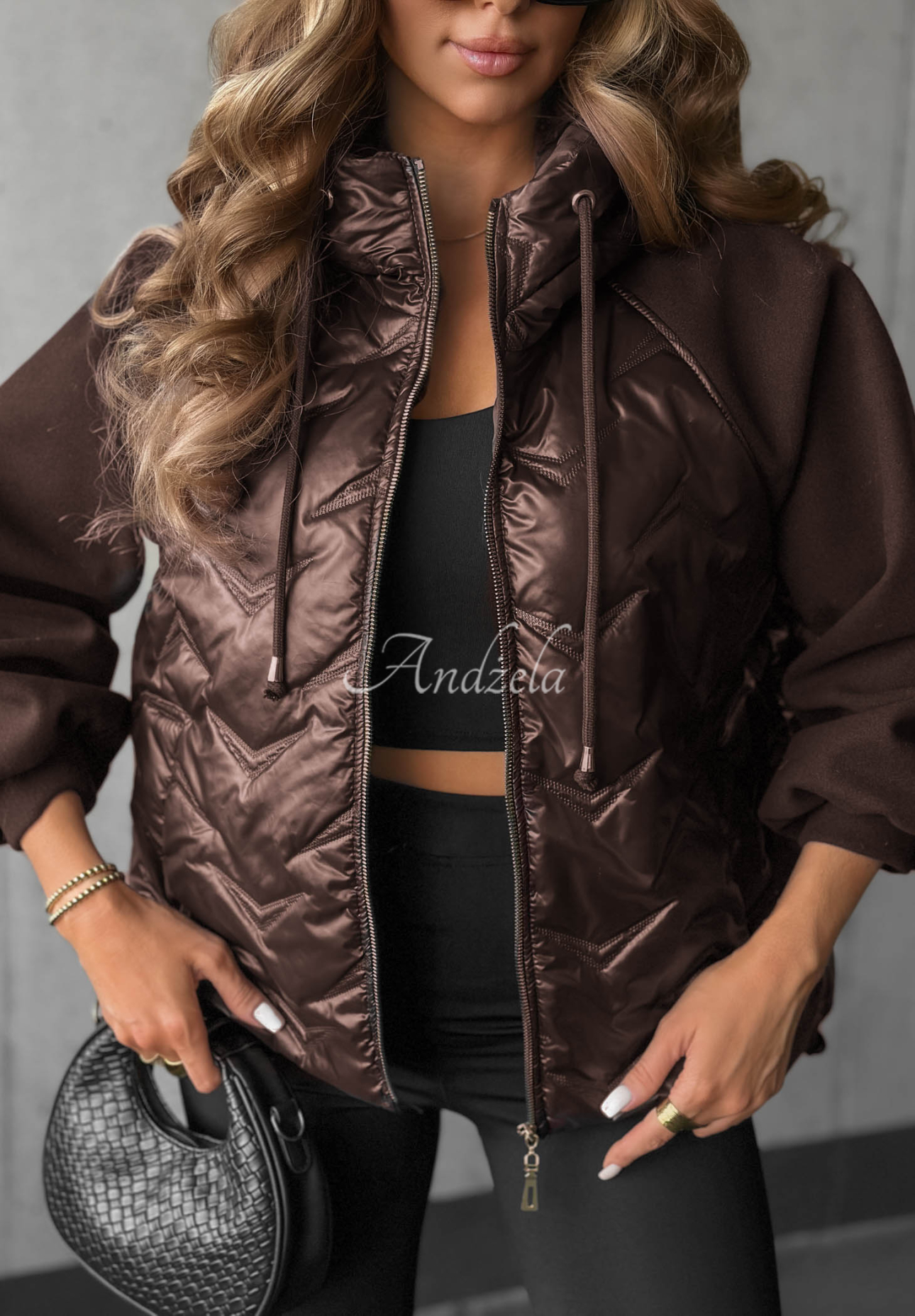 Steppjacke mit Kapuze Coffee Time Schokoladenbraun