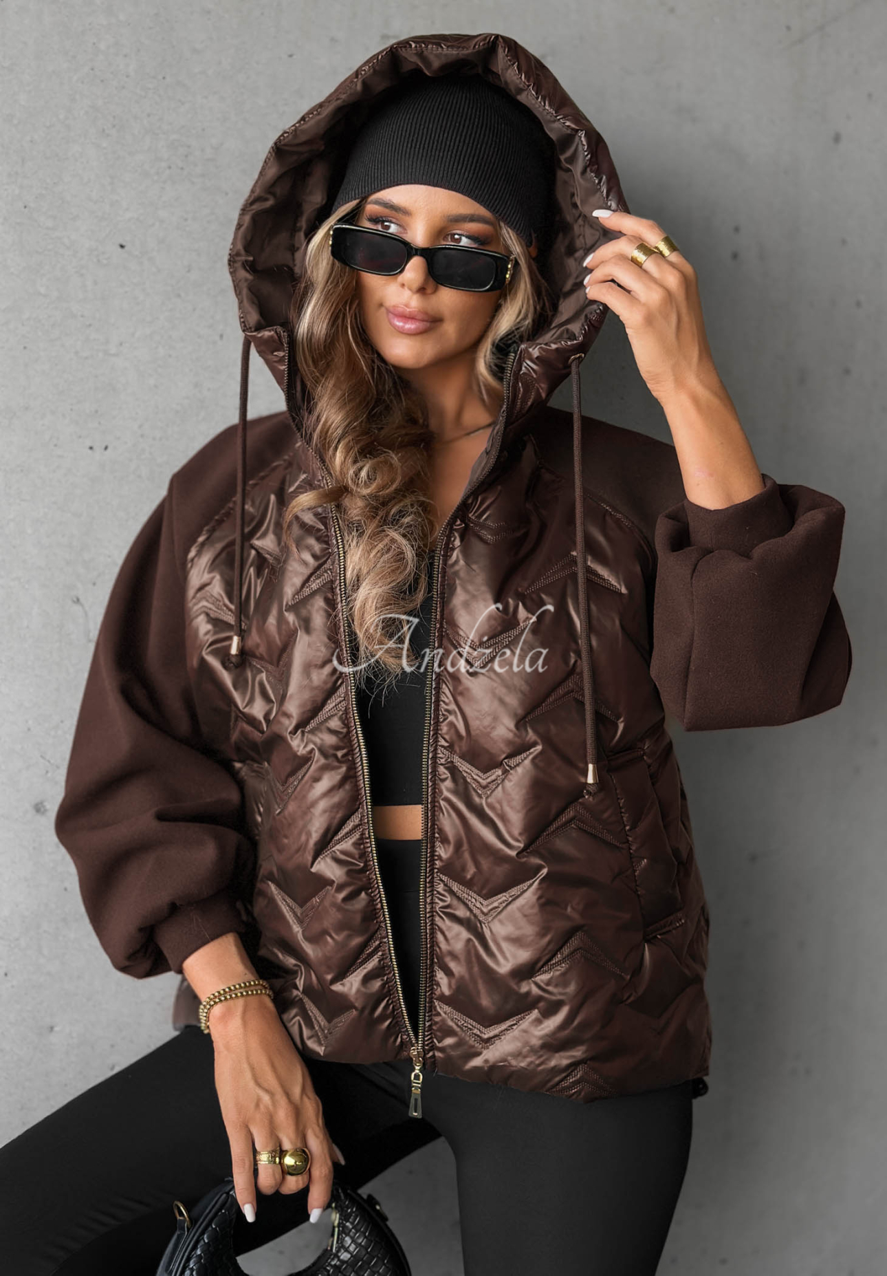 Steppjacke mit Kapuze Coffee Time Schokoladenbraun
