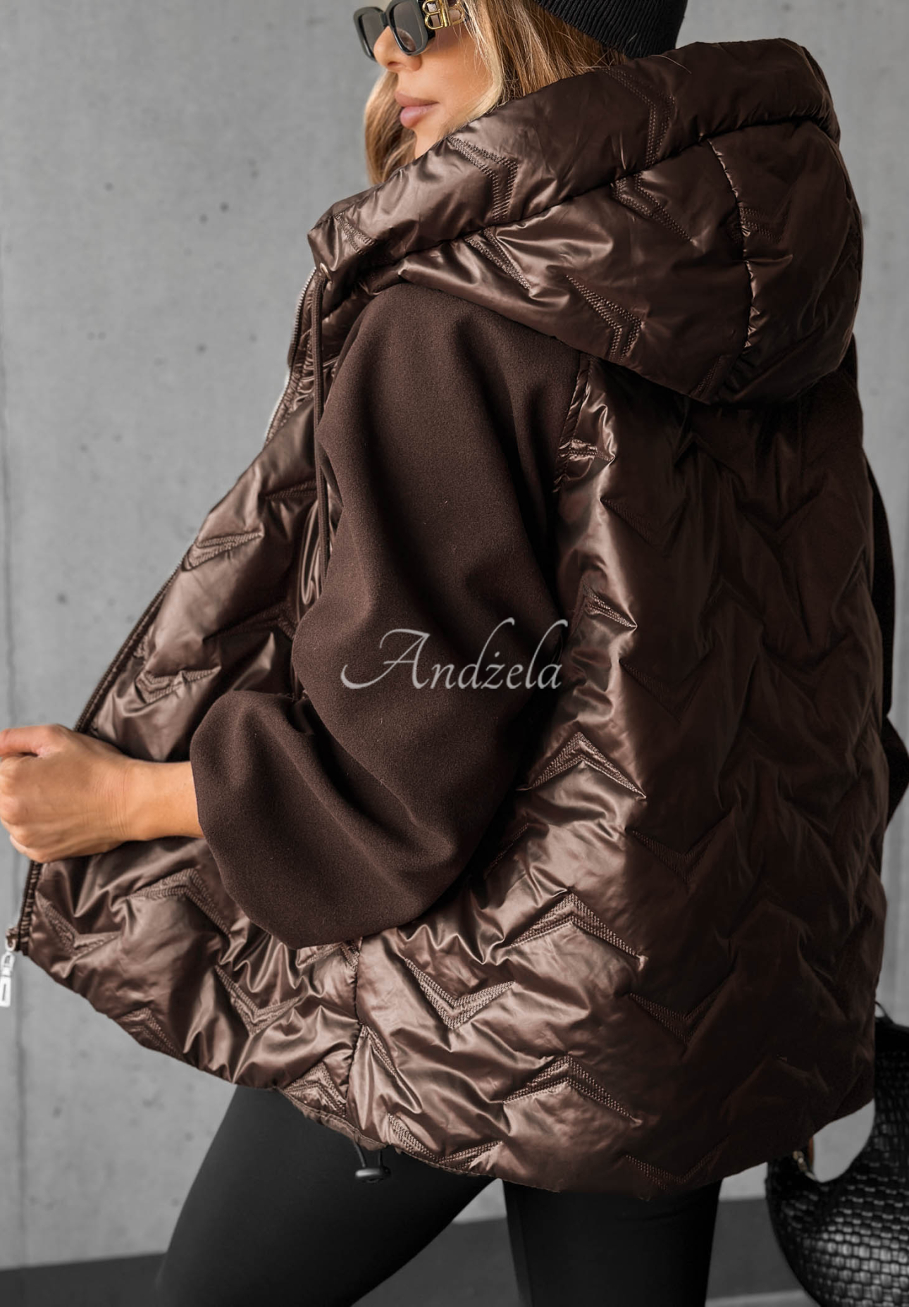 Steppjacke mit Kapuze Coffee Time Schokoladenbraun