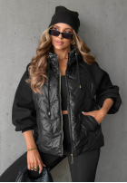 Pikowana Jacke z kapturem Coffee Time Schwarz