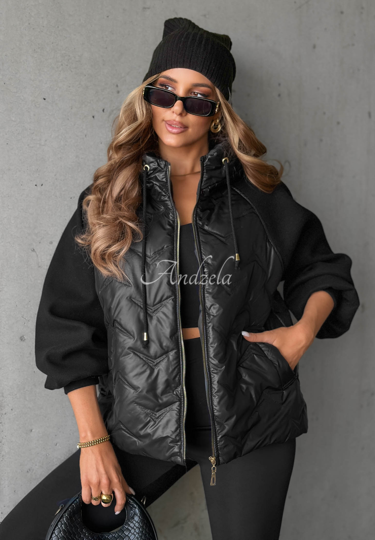 Steppjacke mit Kapuze Coffee Time Schwarz