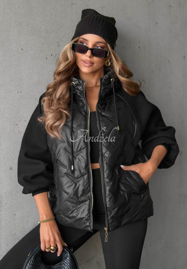 Steppjacke mit Kapuze Coffee Time Schwarz