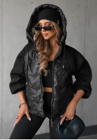 Pikowana Jacke z kapturem Coffee Time Schwarz