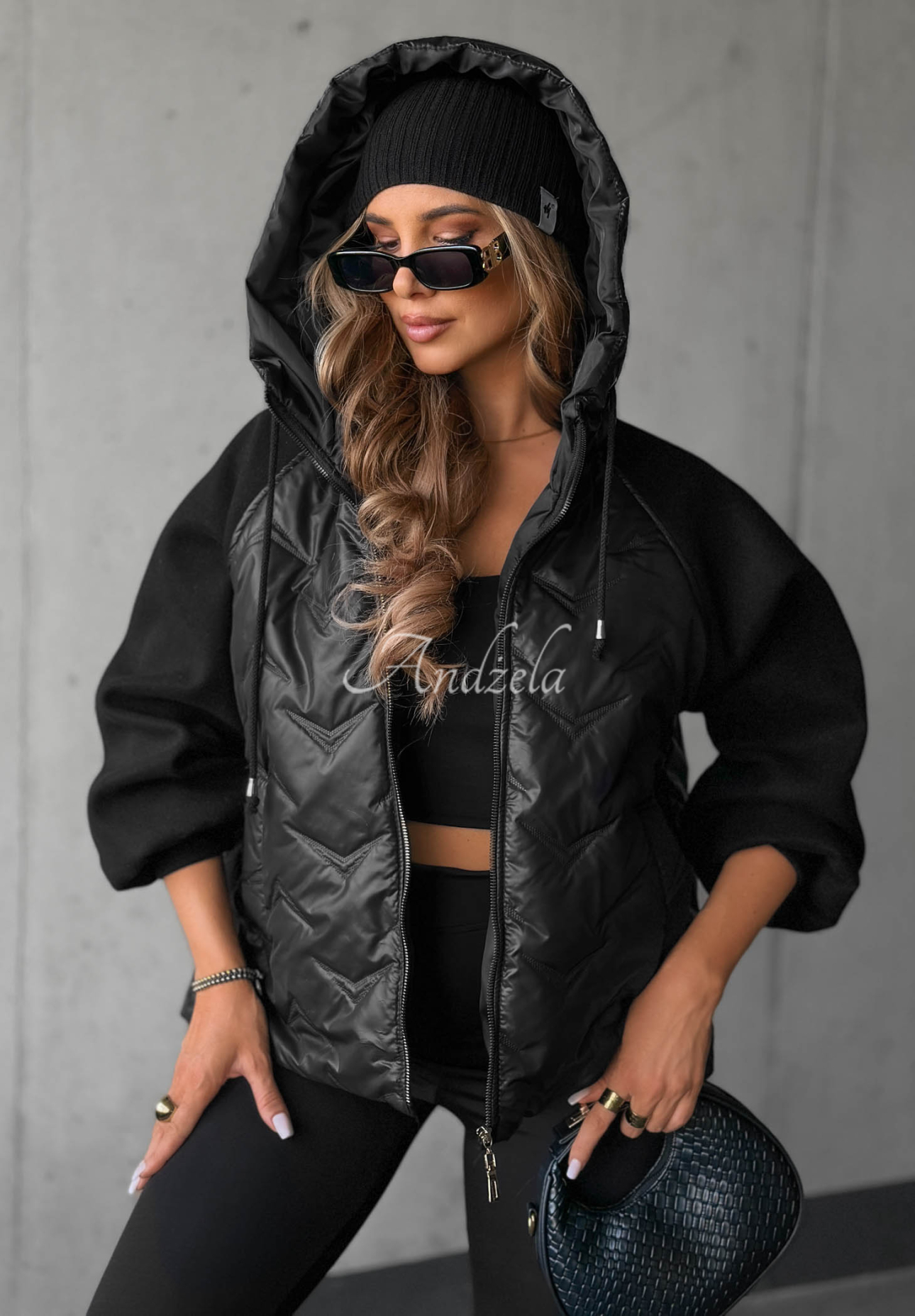 Steppjacke mit Kapuze Coffee Time Schwarz