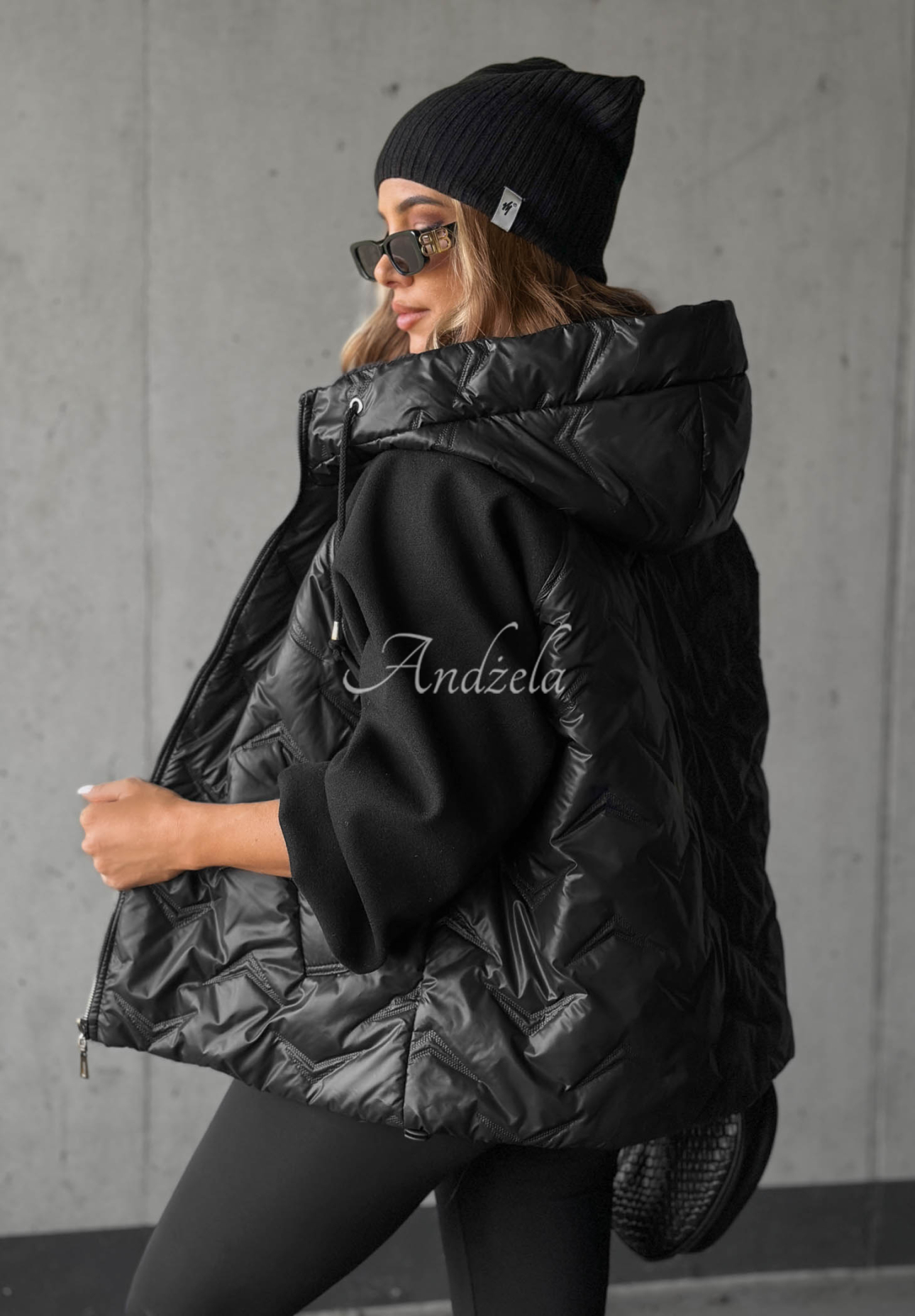 Steppjacke mit Kapuze Coffee Time Schwarz