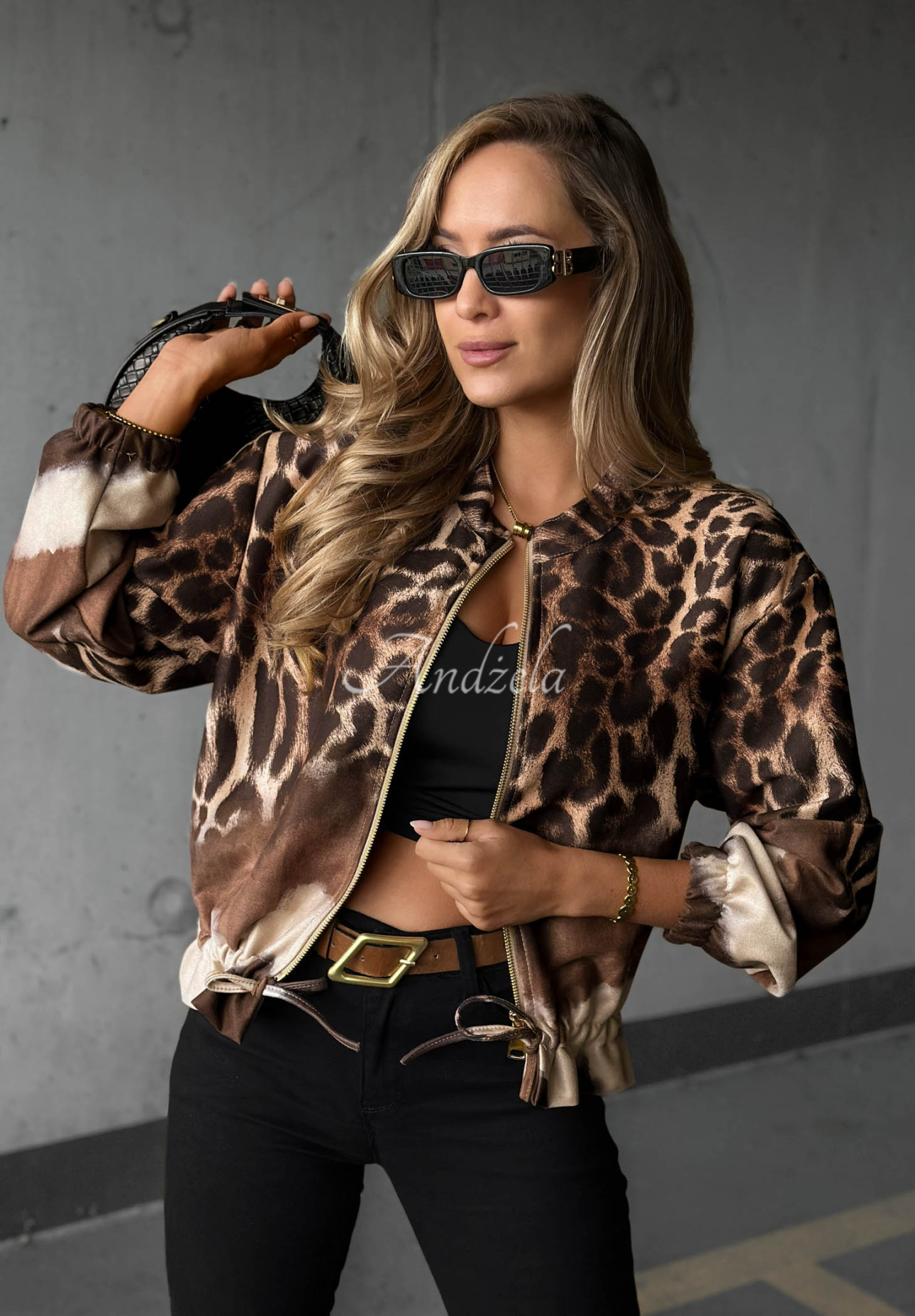 Wildleder-Bomberjacke mit Leopardenmuster Wild Charm Beige
