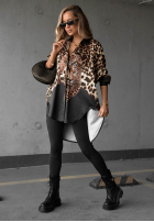Długa asymetryczna Hemd w panterkę Wild Darling Beige-Schwarz