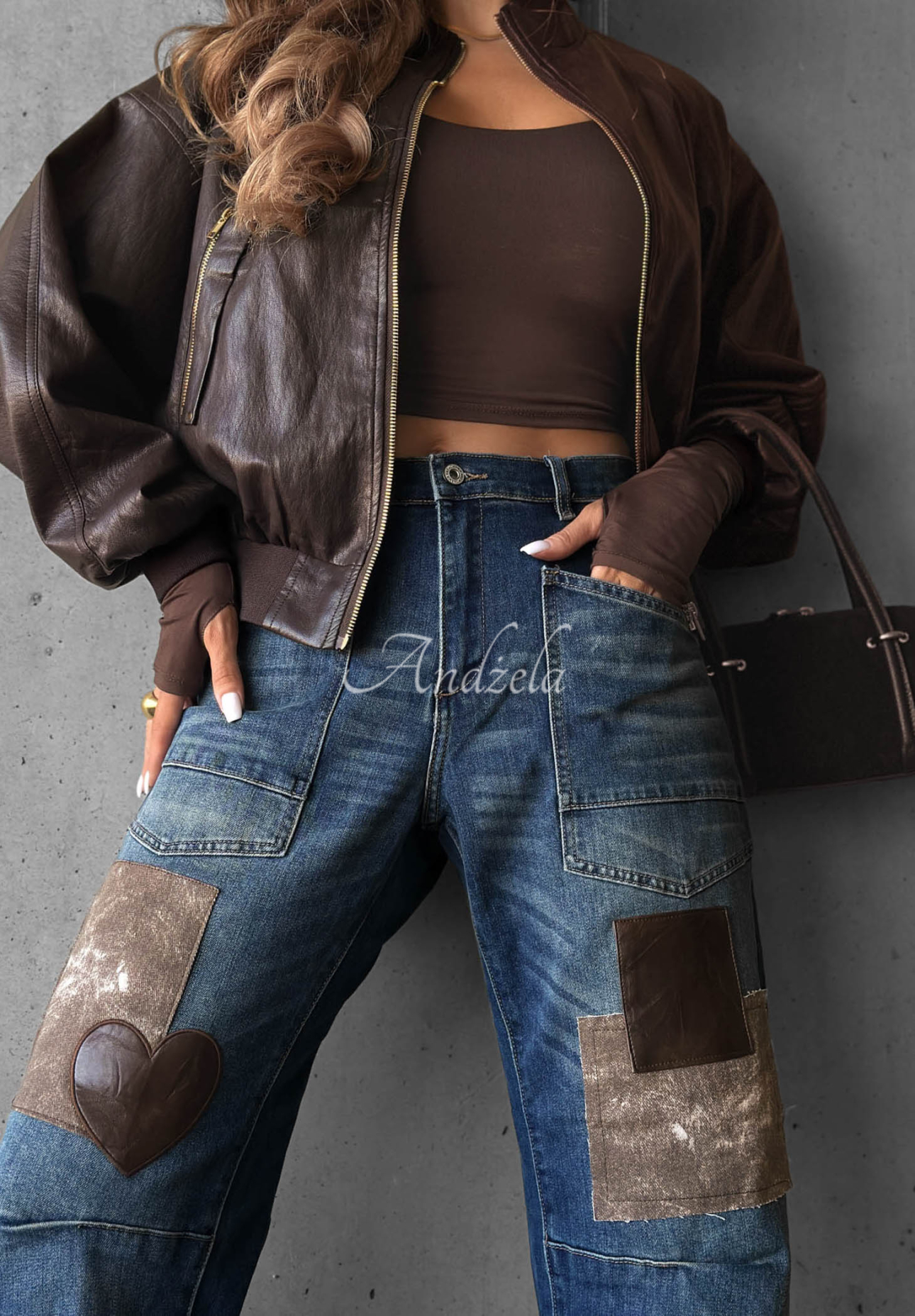 Mom-Jeans mit Flicken Clouded Morning dunkelblau