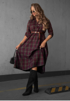 Koszulowa Kleid midi w kratę z paskiem Dark Romance czekoladowo-Burgunderrot