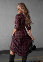 Koszulowa Kleid midi w kratę z paskiem Dark Romance czekoladowo-Burgunderrot
