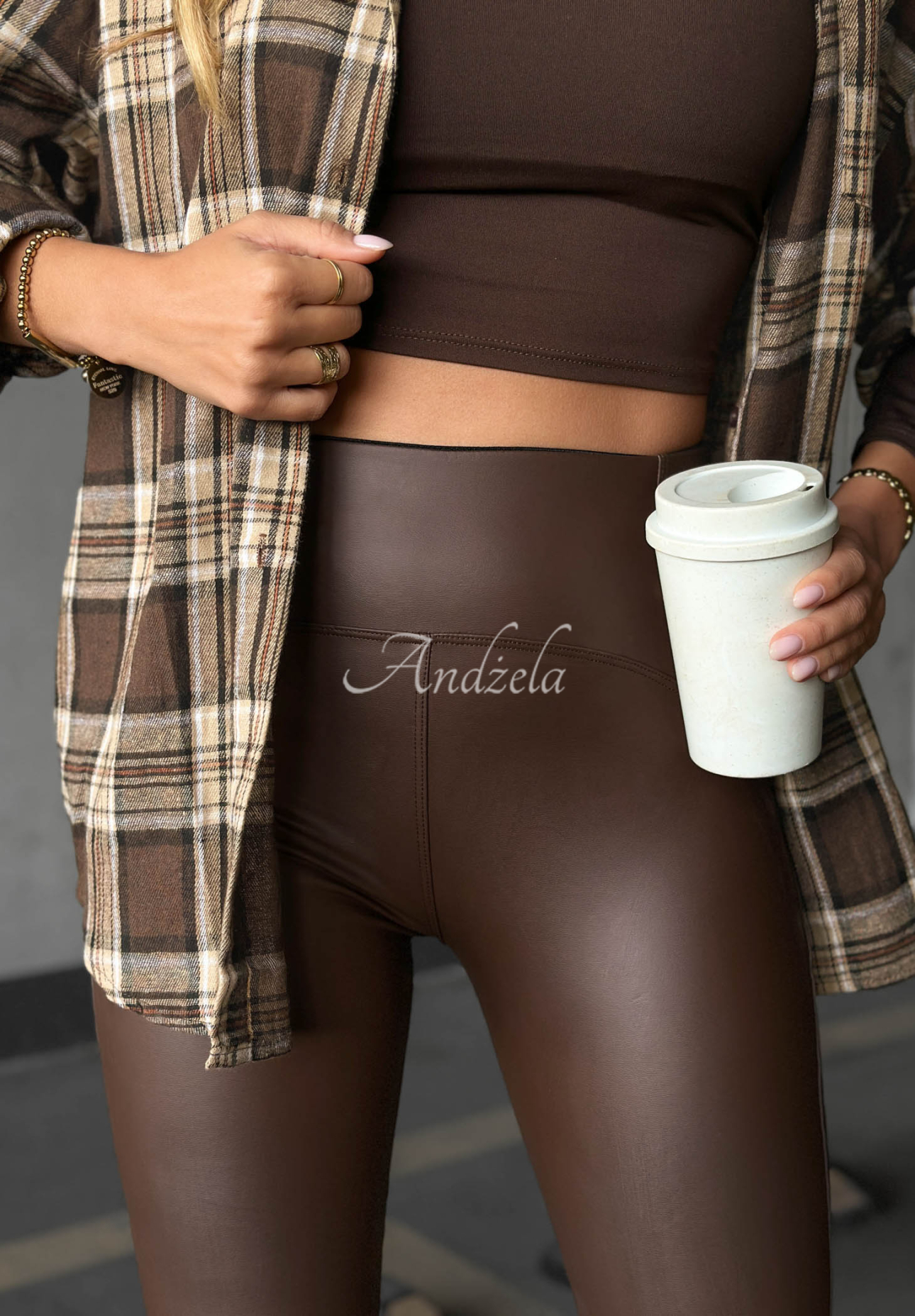 Leggings aus Lederimitat What’s Your Number Schokoladenbraun