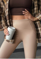 Leggings Aus Lederimitat What’s Your Number Beige
