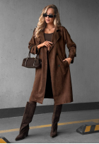 Długi zamszowy Mantel trencz paskiem Autumn Honey Camel