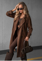 Długi zamszowy Mantel trencz paskiem Autumn Honey Camel