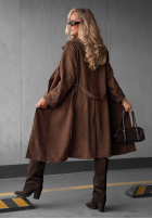 Długi zamszowy Mantel trencz paskiem Autumn Honey Camel