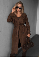 Długi zamszowy Mantel trencz paskiem Autumn Honey Camel