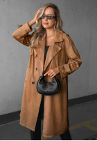 Długi zamszowy Mantel trencz paskiem Autumn Honey Camel