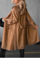 Długi zamszowy Mantel trencz paskiem Autumn Honey Camel