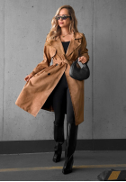 Długi zamszowy Mantel trencz paskiem Autumn Honey Camel