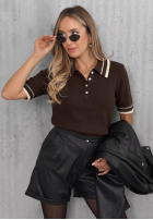 T-Shirt z kołnierzykiem i zapięciem na guziki Tea Society Schokoladenbraun