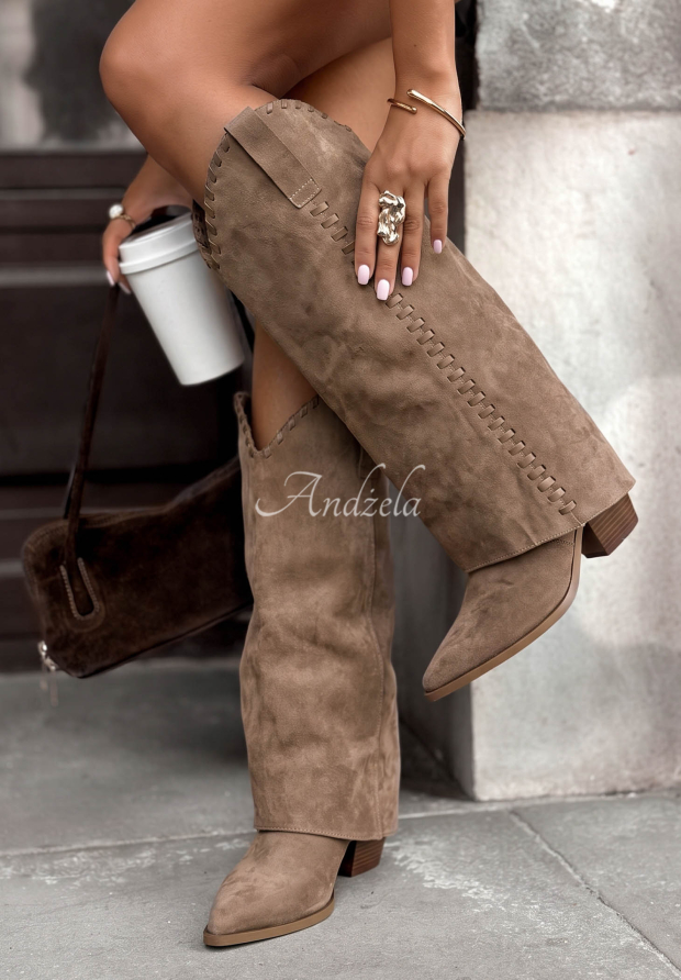 Wildleder-Cowboystiefel mit Ziern&auml;hten Maple Mood Mokkafarben