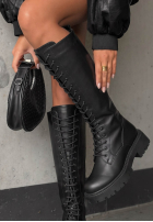Lange skórzane Stiefel ze sznurowaniem Deep Autumn Schwarz