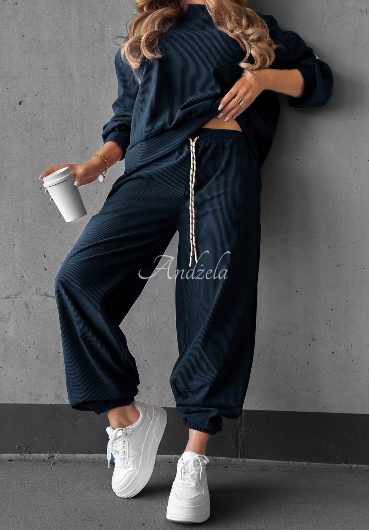 Trainingsanzug-Set aus Cord und Viskose Endless Comfort Dunkelblau