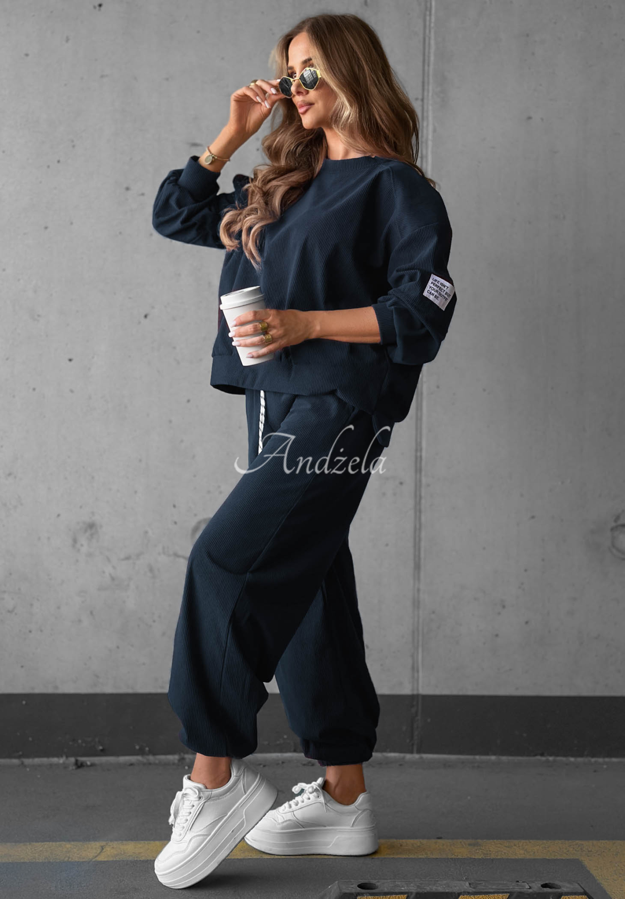Trainingsanzug-Set aus Cord und Viskose Endless Comfort Dunkelblau