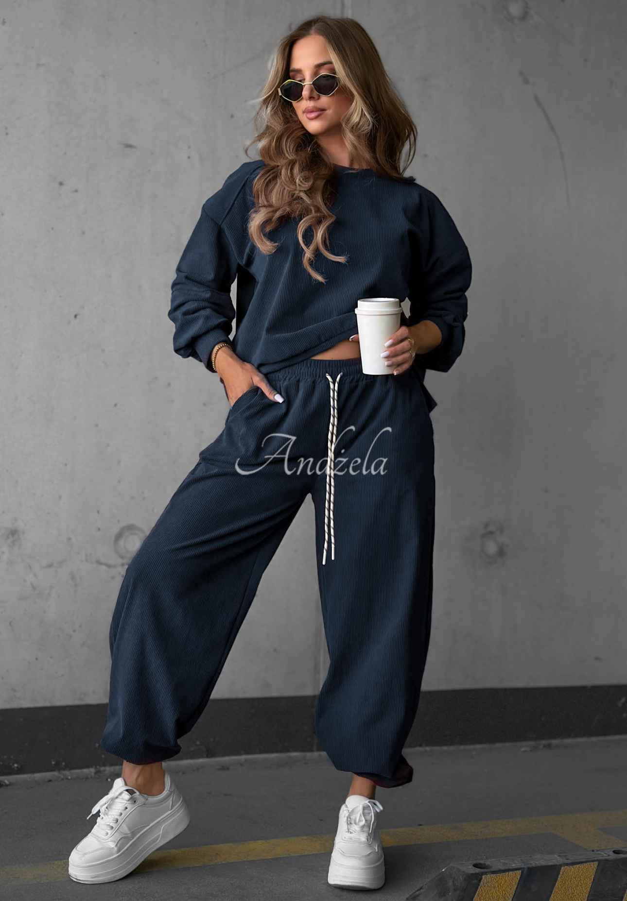 Trainingsanzug-Set aus Cord und Viskose Endless Comfort Dunkelblau