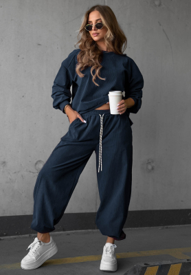 Trainingsanzug-Set aus Cord und Viskose Endless Comfort Dunkelblau
