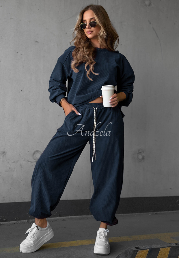 Trainingsanzug-Set aus Cord und Viskose Endless Comfort Dunkelblau