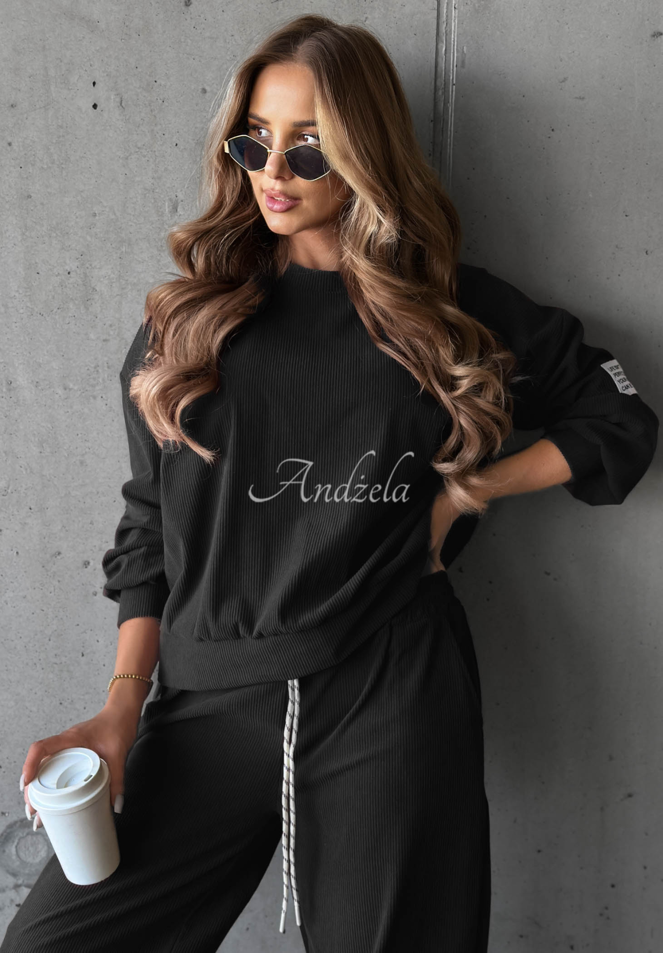 Trainingsanzug-Set aus Cord und Viskose Endless Comfort Schwarz