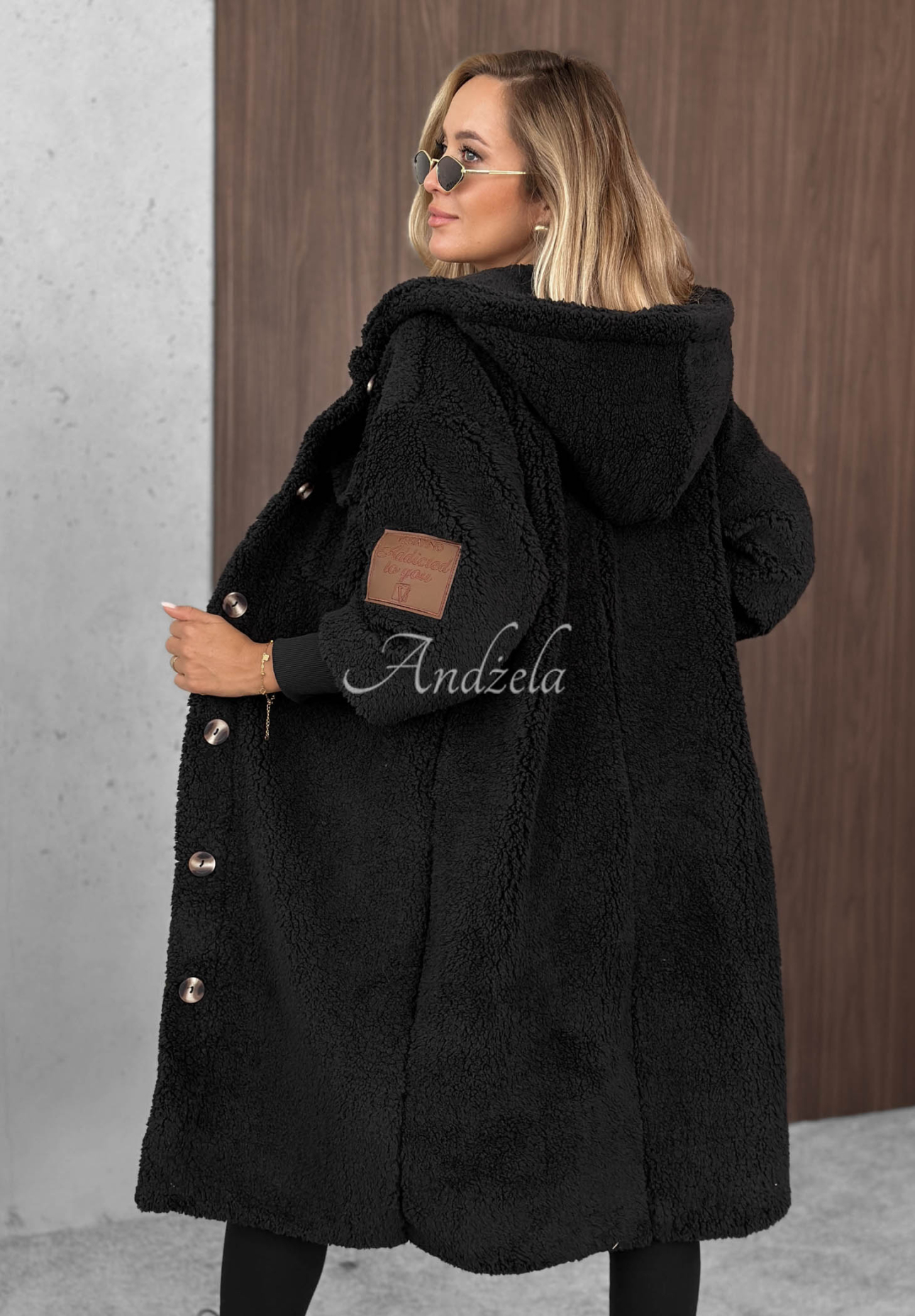 Langer Schaffellmantel Just Enough Schwarz